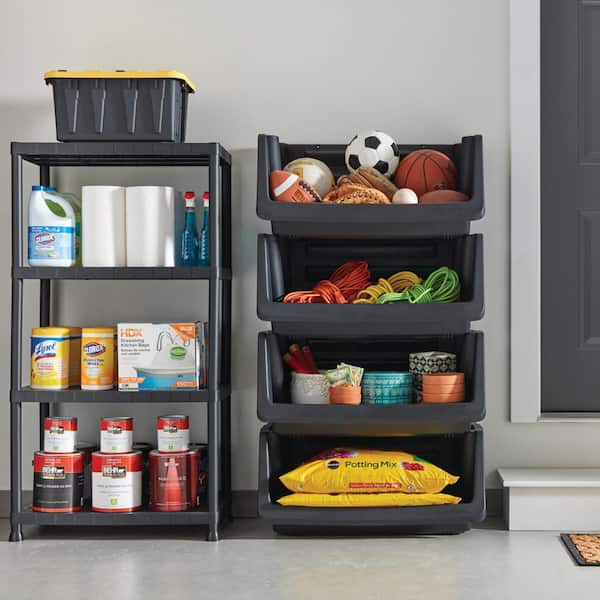 Gracious Living 4 Shelf Ventilated Garage Shelving + 4 Storage Bins & Lid,  Black, 1 Piece - Foods Co.