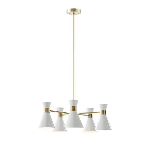 5-Light White Mid-Century Chandelier for Kitchen Island with No Bulbs Included