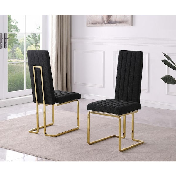 Chuck Black Boucle Fabric Side Chair Set of 2 with Gold Chrome Plated Base