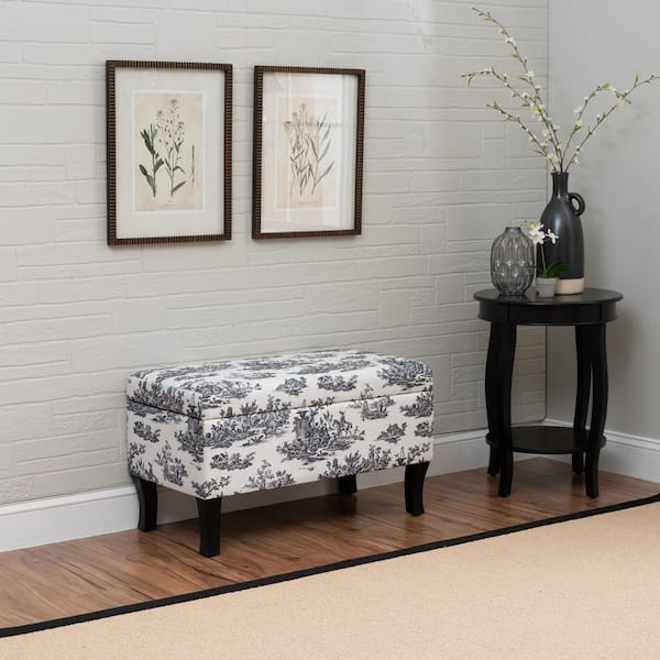 Stephanie Toile Black and White Polyester Rectangle Storage Medium (22-44 in. ) Ottoman