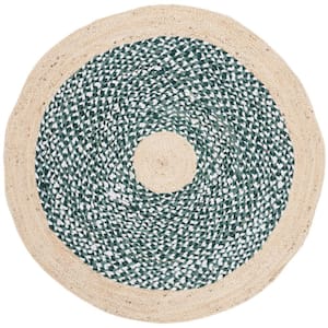 Cape Cod Light Blue/Natural Doormat 3 ft. x 3 ft. Braided Round Area Rug