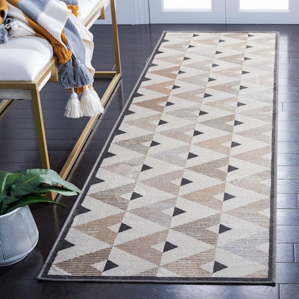 Atlas 2 ft. x 8 ft. Ivory/Beige Geometric Border Runner Rug