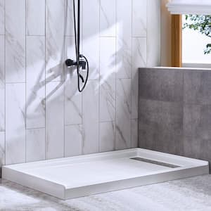 Cedaridge 48 in. x 36 in. Solid Surface Single Threshold Right Drain Shower Pan with Slip Resistant Surface in White