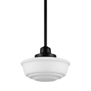 Belvedere Park 1-Light Espresso Bronze Pendant Hanging Light with Frosted Opal Glass Shade, Farmhouse Kitchen Lighting