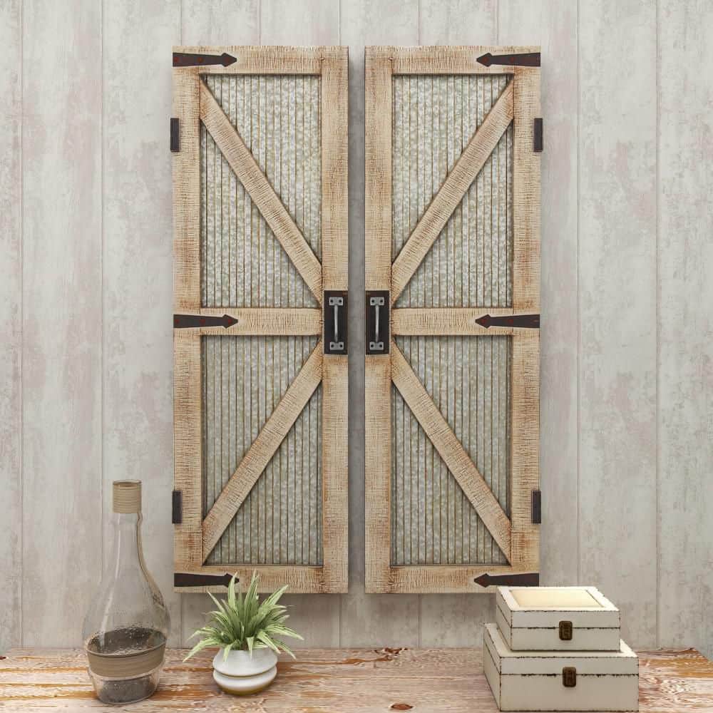 Rustic Silver Metal Barn Door Wall Decor Set - Farmhouse Style