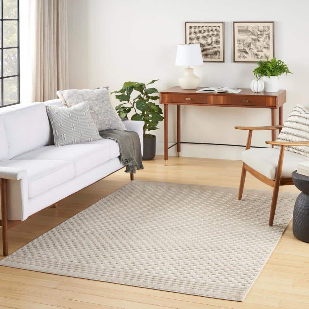Beige Synthetic Rectangular 5' x 7' Modern Area Rug