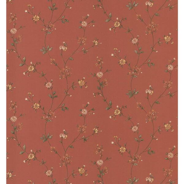 Brewster Cottage Living Red Daisy Trail Wallpaper Sample