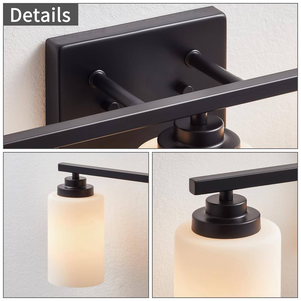 Black 3-Light Dimmable Cylinder Vanity Light with Frosted Glass