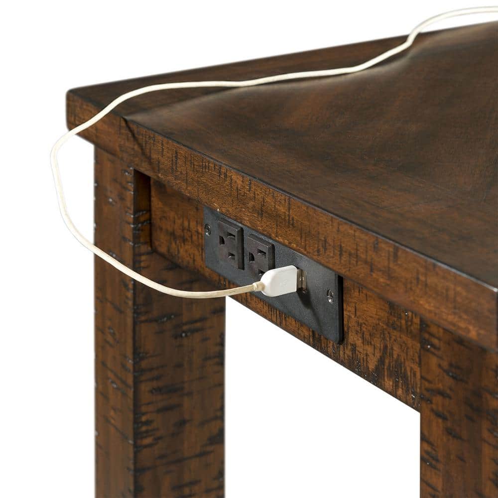 Walnut Rectangular Rustic Multipurpose Bar Table Set with Beige Upholstery