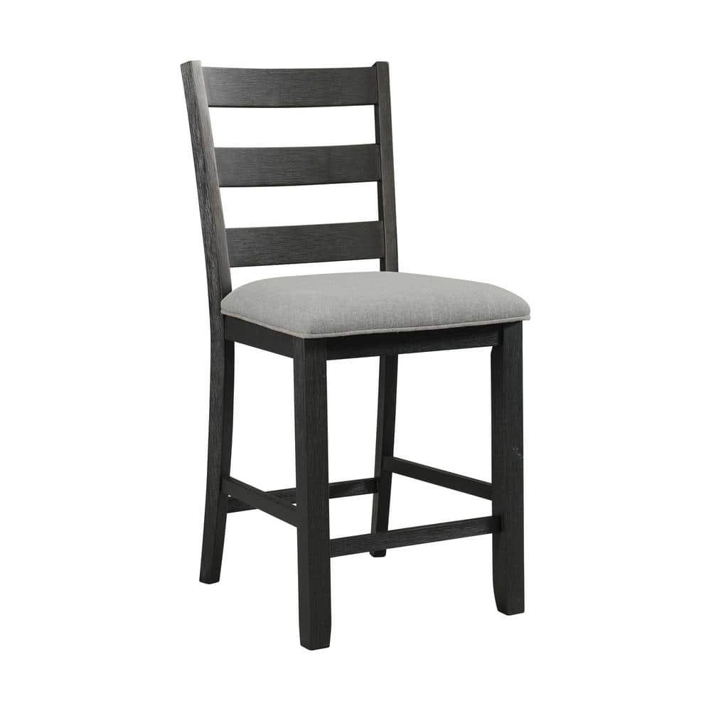 Ladderback Black Wood Side Chair with Grey Upholstered Seat