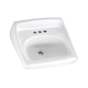 Lucerne Wall-Mounted Bathroom Vessel Sink with Faucet Holes on 4 in. Center in White