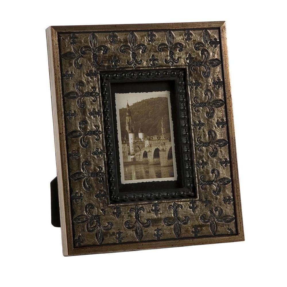 Lenor 1-Opening 4 in. x 6 in. Fleur De Lis Brown Picture Frame