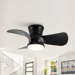 31 in. Indoor Black Flush Mount Ceiling Fan with Integrated LED, DC Motor, and Remote