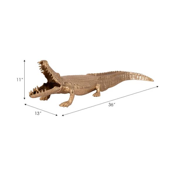 Liv & Skye Gold 36 in. x 11 in. Metal Alligator Figurine 20615