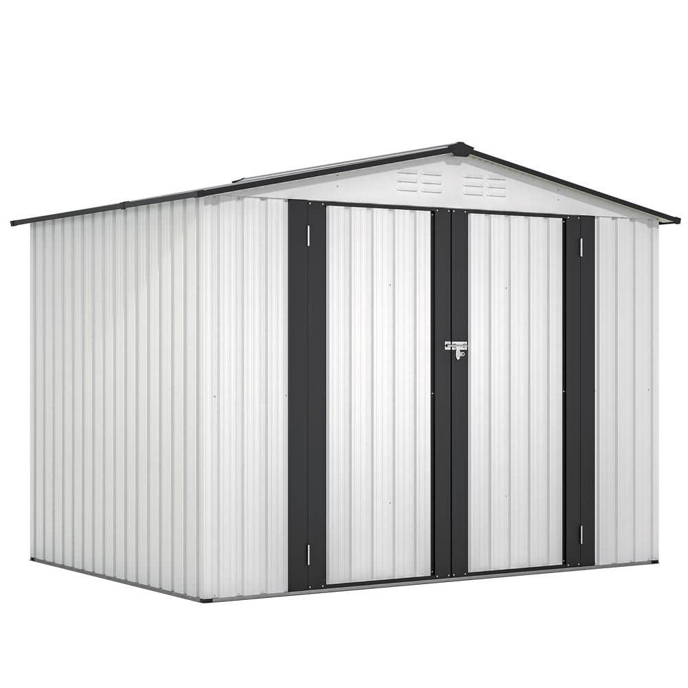 8 ft. W x 6 ft. D White Outdoor Metal Storage Shed Garden Tools Room with L