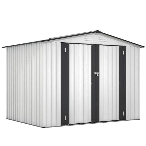 Unbranded - 8 ft. W x 6 ft. D White Outdoor Metal Storage Shed Garden Tools Room with Lockable Doors, Hooks and Vents (48 sq. ft.)