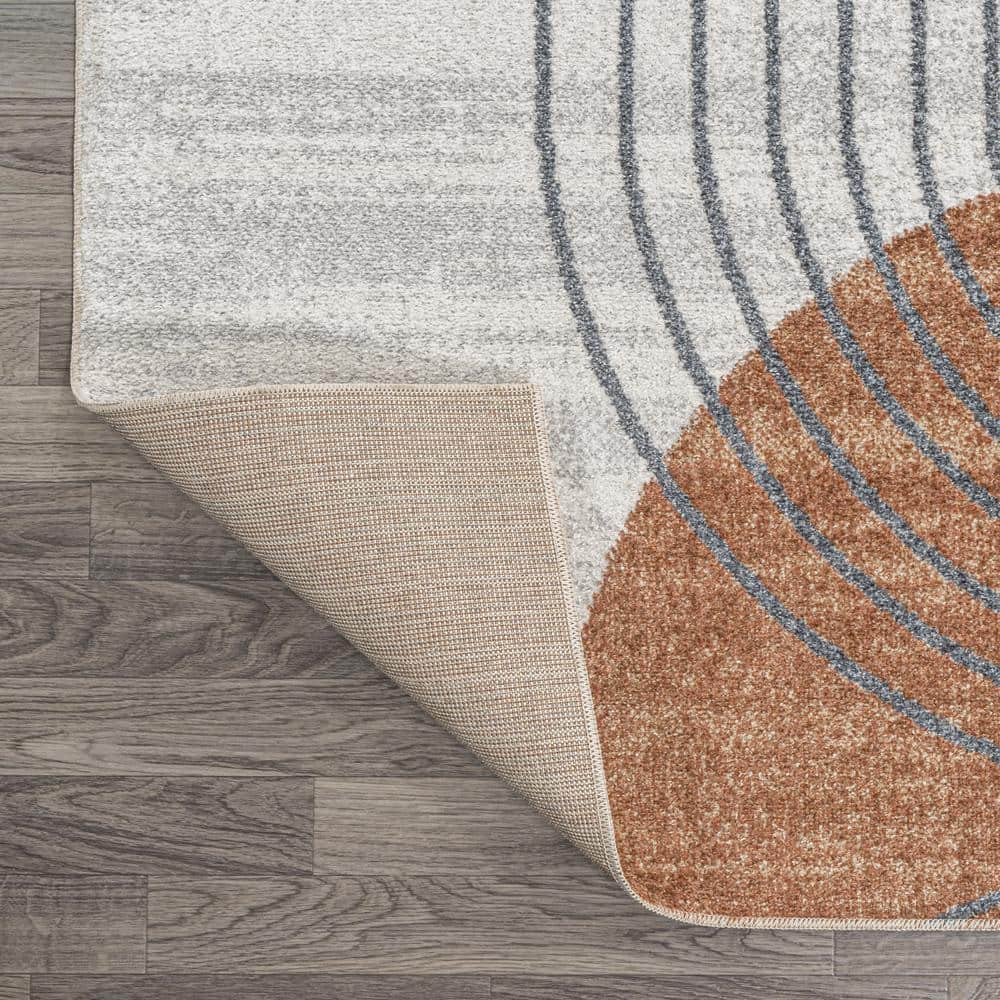 Kallax Cream and Terra Geometric Washable Area Rug
