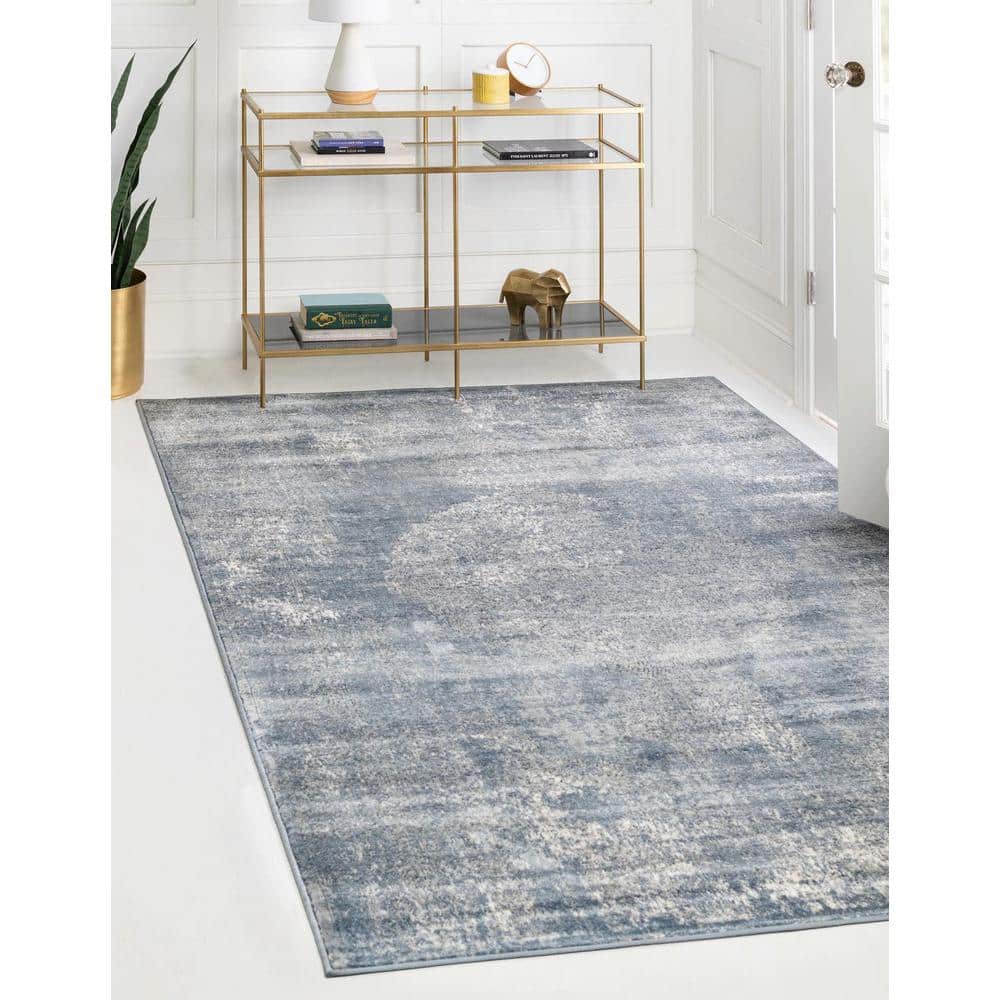 Blue Medallion Synthetic Reversible 6' x 9' Area Rug