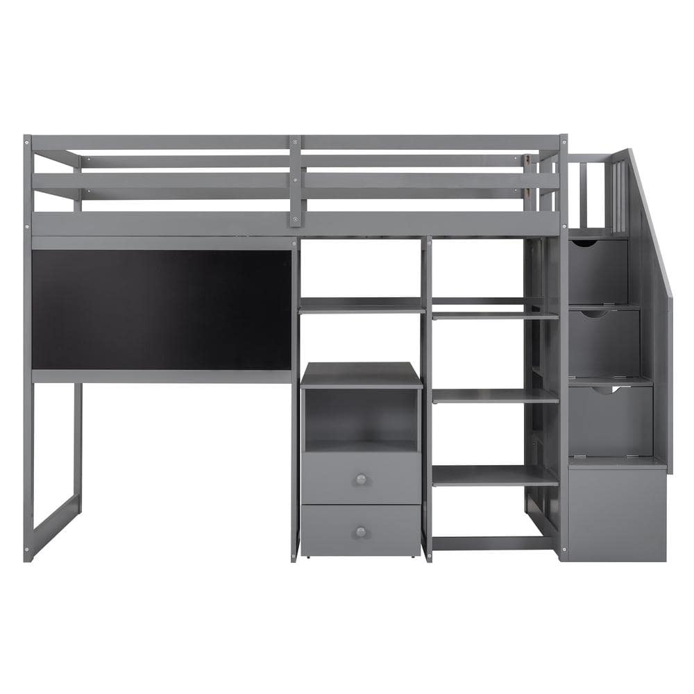 Harper & Bright Designs Gray Twin Size Loft Bed with Blackboard ...