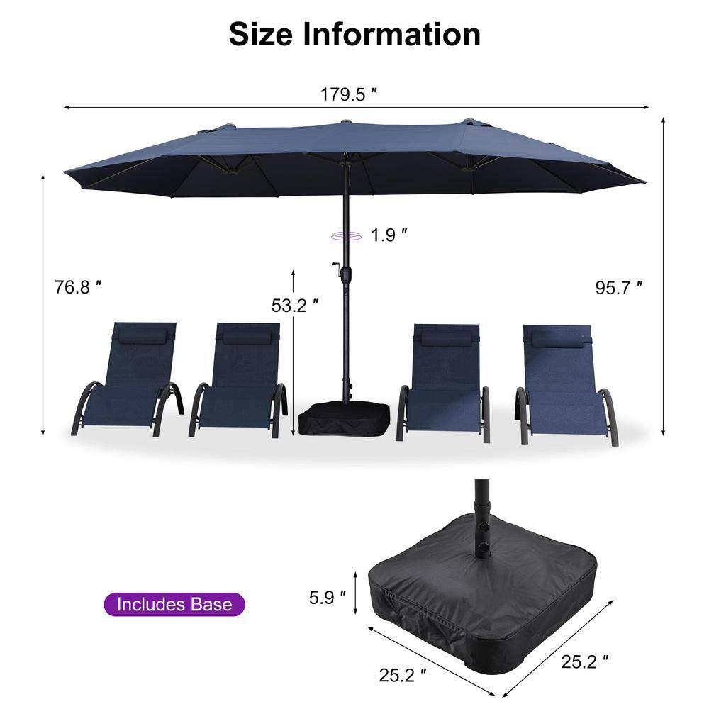 Navy Blue 15ft Aluminum Market Patio Umbrella with Stand
