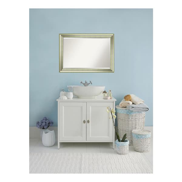 Vegas 41 in. W x 29 in. H Framed Rectangular Beveled Edge Bathroom Vanity Mirror in Silver