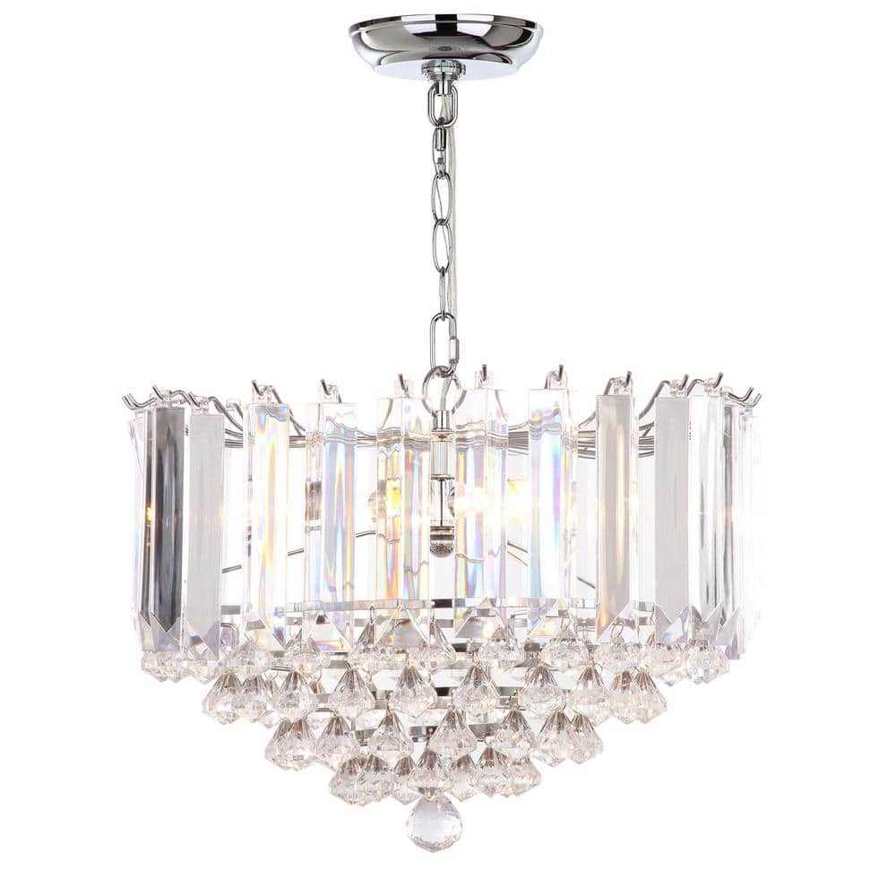 Contemporary Chrome 16.5" Glass Pendant with Shimmering Crystal Layers