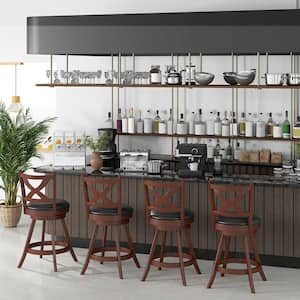 24 in. Swivel Wooden Bar Stools Set of 4 Counter Height Bar Chairs withHigh Backrest