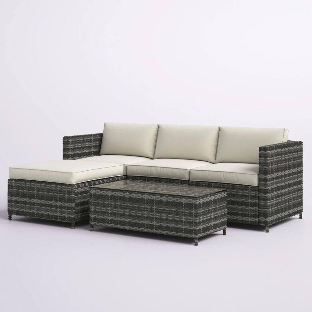 SUNVIVI  Brushed Mixed Gray 5-Piece Wicker Outdoor Sectional Rattan Sofa Sets, Couch Conversation Set & Table with Grey Cushions - 3