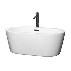 Mermaid 59.75 in. Acrylic Flatbottom Bathtub in White with Matte Black Trim and Faucet