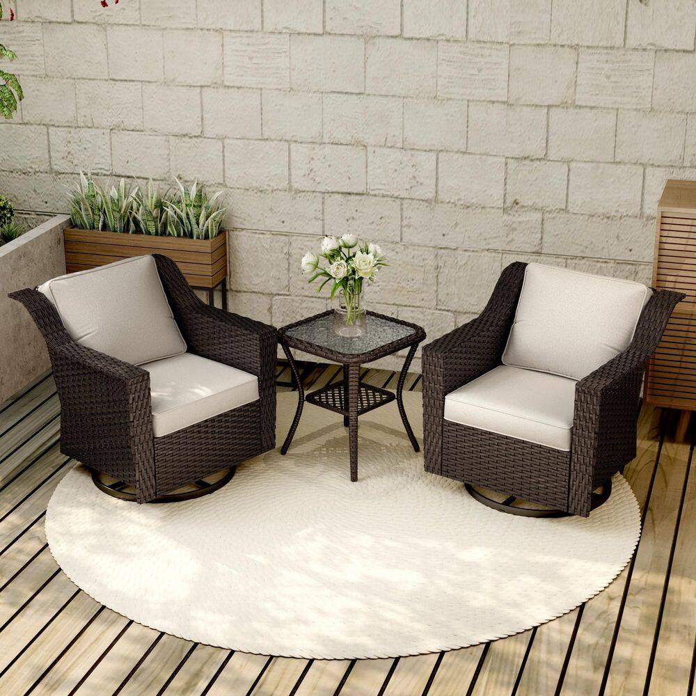 3-Piece Deep Brown Wicker Outdoor Lounge Chair Patio Swivel Rocking Chair Set with Upgraded Beige Cushions price history on PriceWatchPro