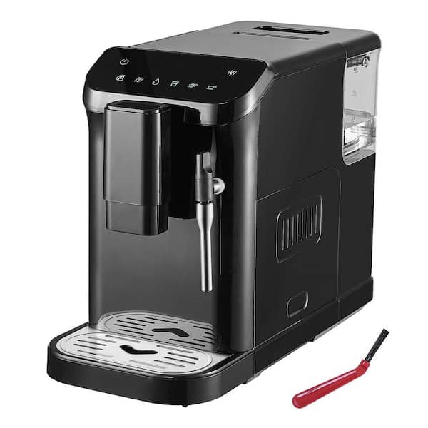 6.3 Cups Silver Espresso Machine Built-In Grinder, Frother Steam Wand, with Automatic Coffee Maker 20 Bar Black