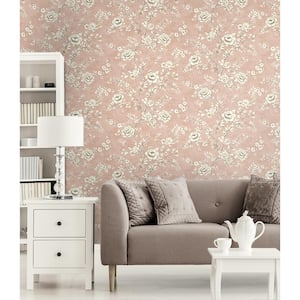 60.75 sq. ft. Metallic Petal Pink Bissette Floral Trail Unpasted Paper Wallpaper Roll