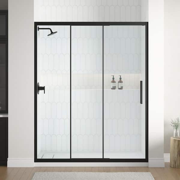 Folkstone 60 in. W x 74 in. H Sliding Framed Shower Door with Wider Opening, Matte Black Finish, Double-Sided Hardware