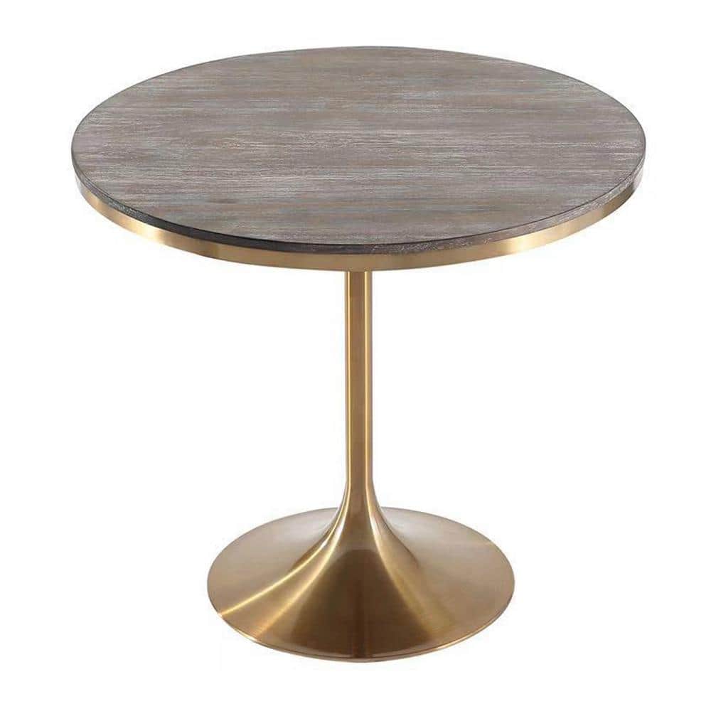 Boyel Living 36 in. Brown Round Dining Table with Pine Veneer Gray Top