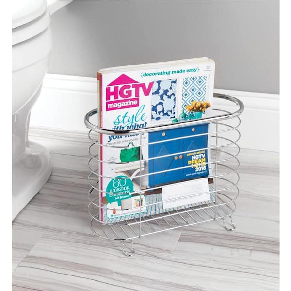 Silver 12 in. x 8.5 in. Metal Freestanding Magazine Rack