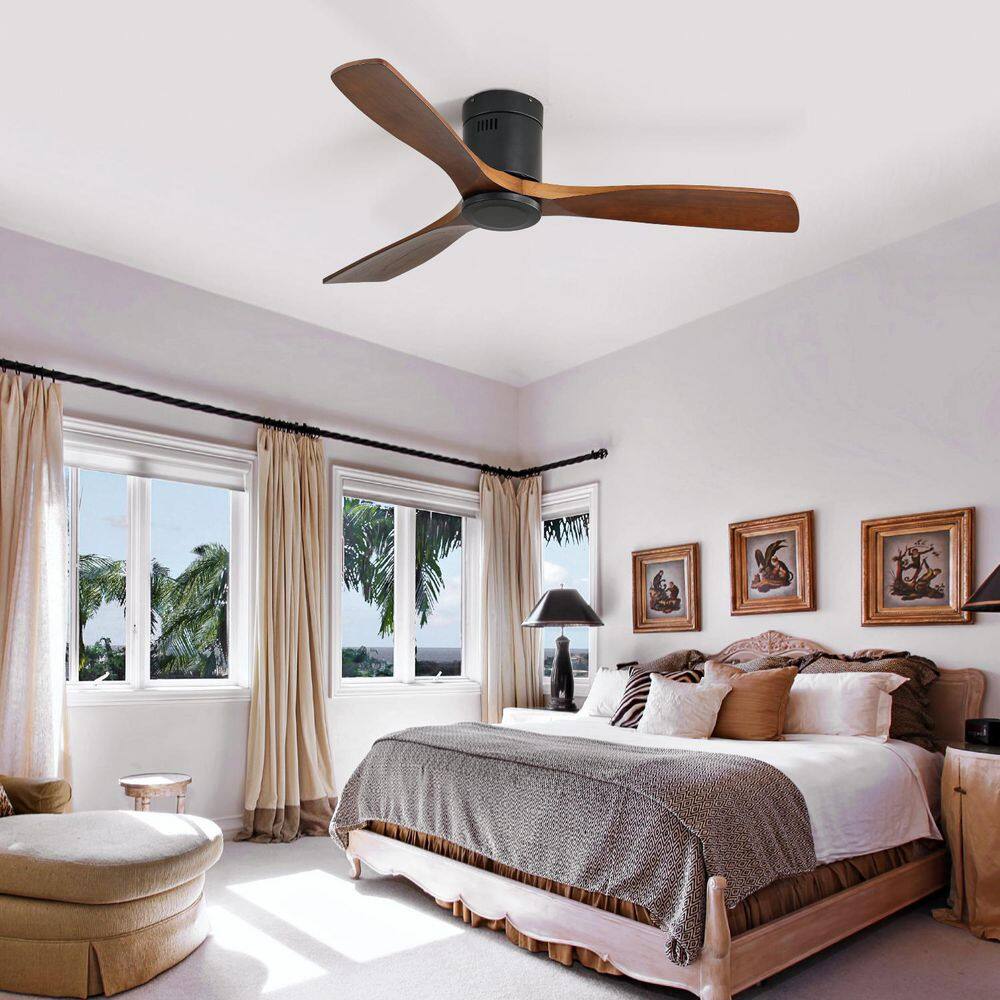 52 in. Indoor Black 3 Walnut Brown Wood Blades Ceiling Fan Included Remote Control 6-speed Reversible DC Motor No Lights price history on PriceWatchPro