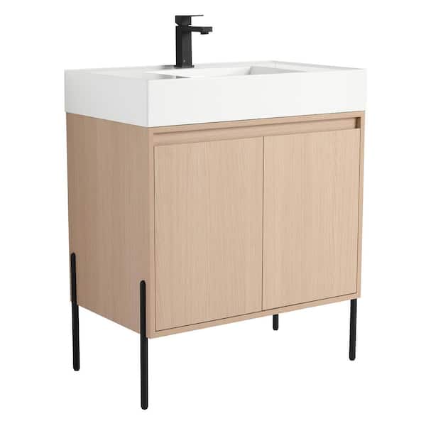Crownpoint 30 in. Freestanding Single White Oak Bathroom Vanity with White Acrylic Sink Top Unassembled
