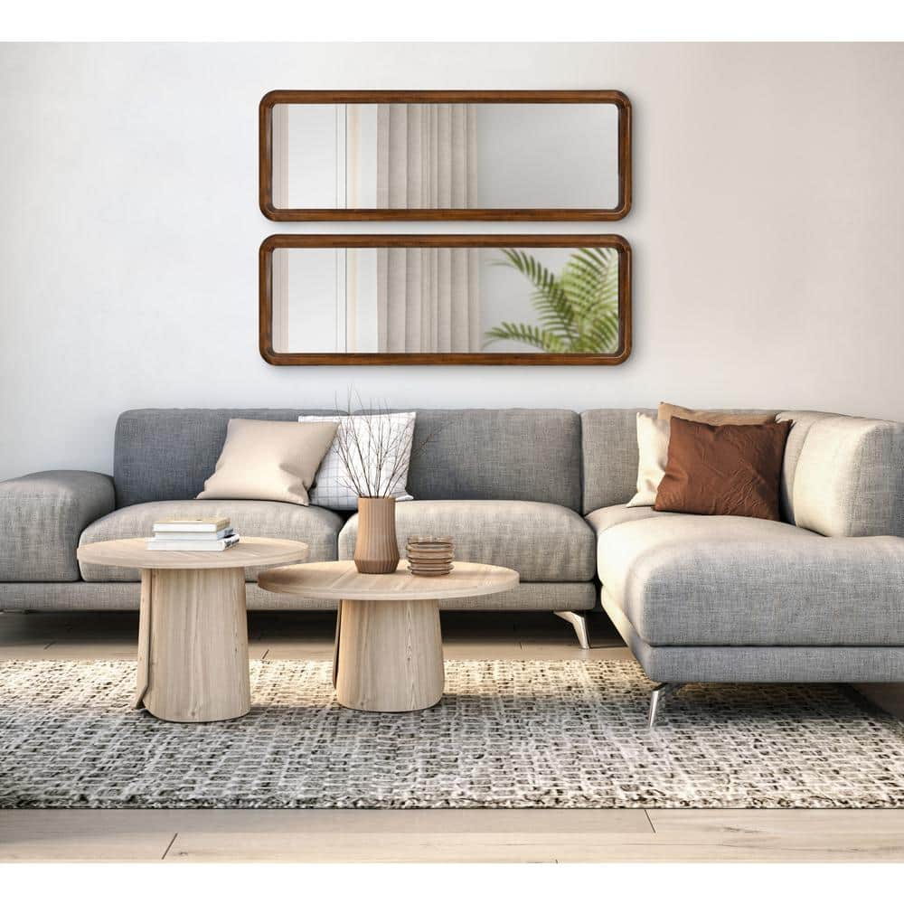 Walnut Brown Full Length Rectangular Wood Wall Mirror