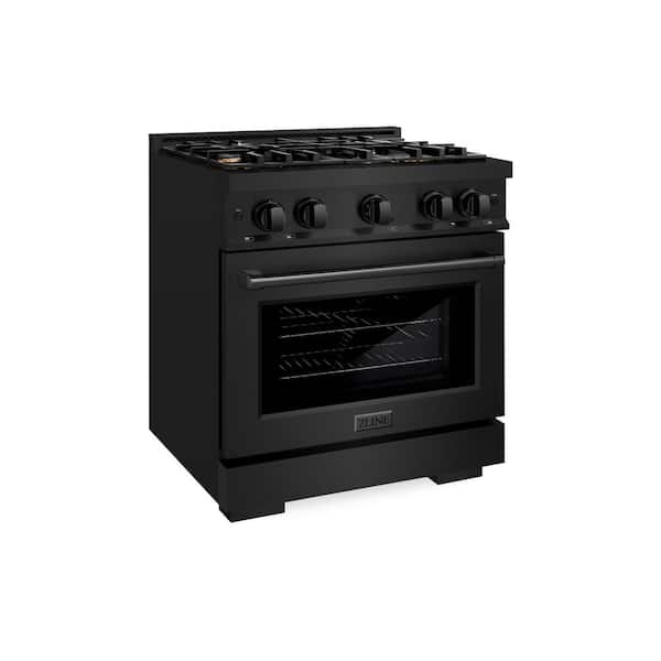 Select 30 in. 4-Burner Dual Fuel Range with Convection Oven and Brass Burners in Black Stainless Steel