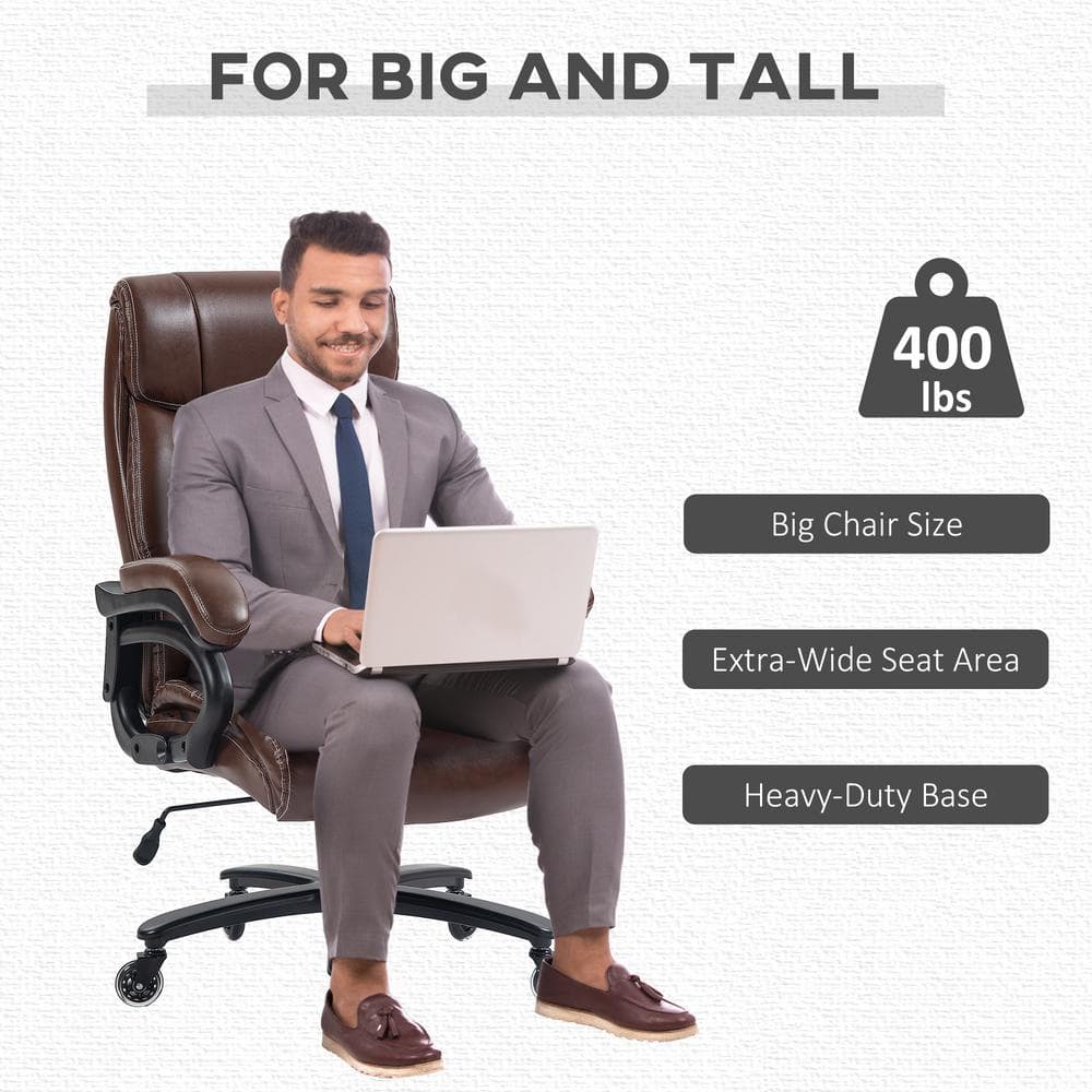 Brown High Back Leather Executive Swivel Office Chair with Fixed Arms