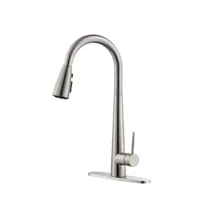 Single Hole Deck Mount Kitchen Faucets with Pull Down Sprayer in Brushed Nickel
