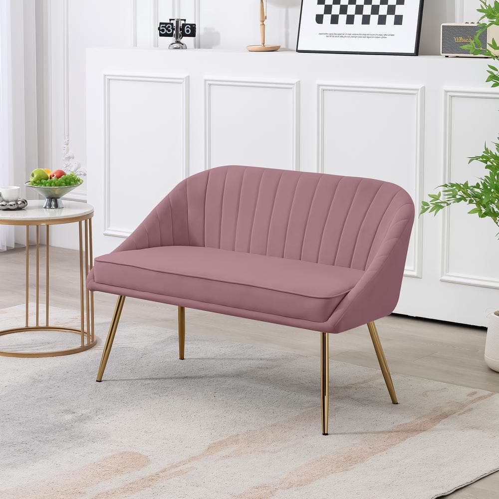JEAREY Modern 48 in. Golden Base Velvet Tufted 2Seats Pink Loveseat