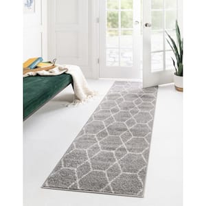 Trellis Frieze Light Gray/Ivory Gray 2 ft. x 6 ft. Geometric Runner Rug