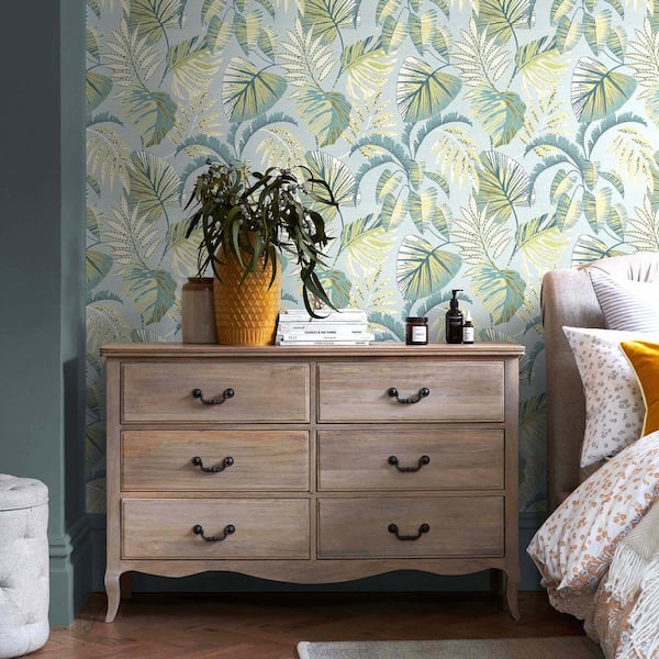 NEXT Jungle Leaves Duck Egg Removable Wallpaper