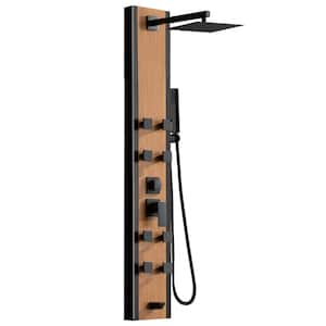 8-Jet Shower Panel Tower System With Square Rainfall Shower Head 8 Adjustable Body Jets And HandShower in Bamboo