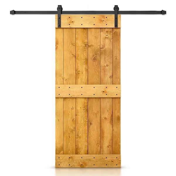 CALHOME 32 in. x 84 in. Distressed Mid-Bar Series Colonial Maple Stained DIY Wood Interior Sliding Barn Door with Hardware Kit