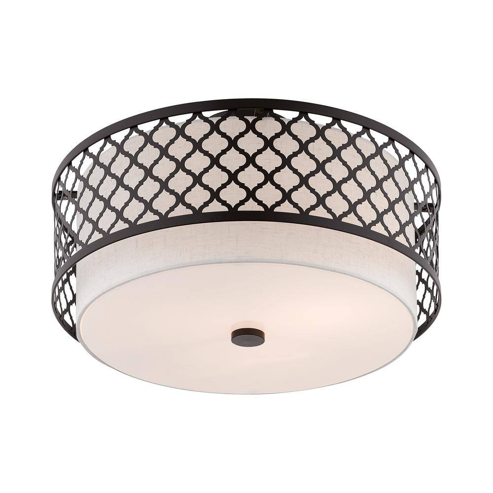 Arabesque English Bronze Drum Semi-Flush Mount Light