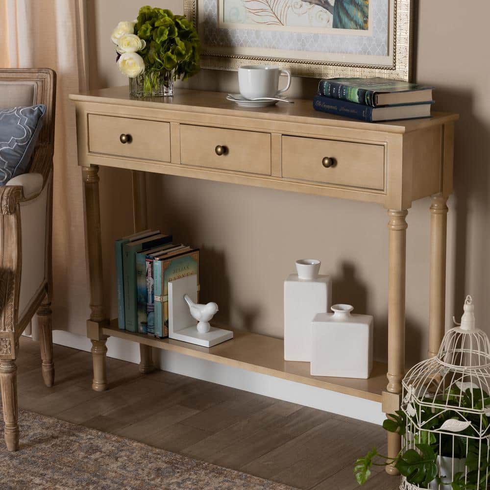 Oak Brown 3-Drawer Wood Entryway Console Table