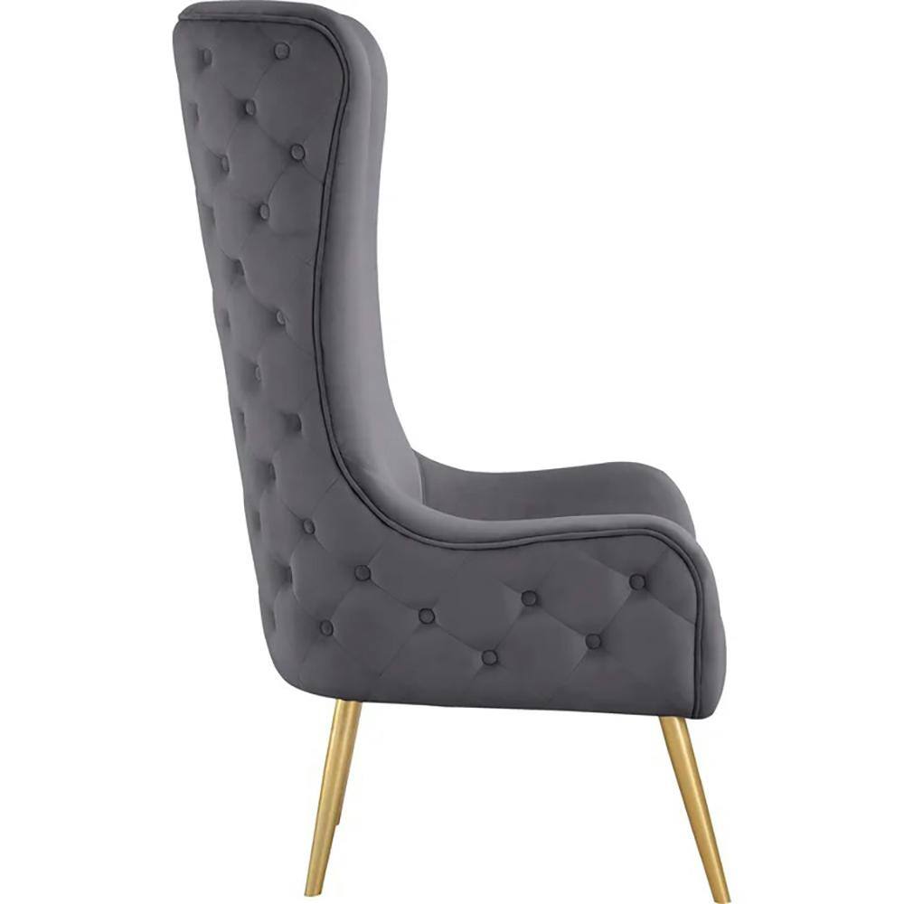 Gray Velvet Barrel Accent Chair with Gold Legs