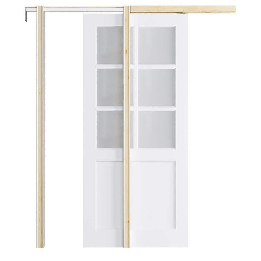 ARK DESIGN 36 in. x 80 in. 6-Lite Frosted Glass White Primed Solid Core ...